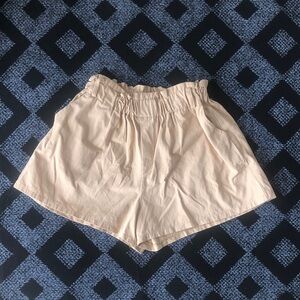 Women's Elastic Waist Paperbag Shorts - Cream